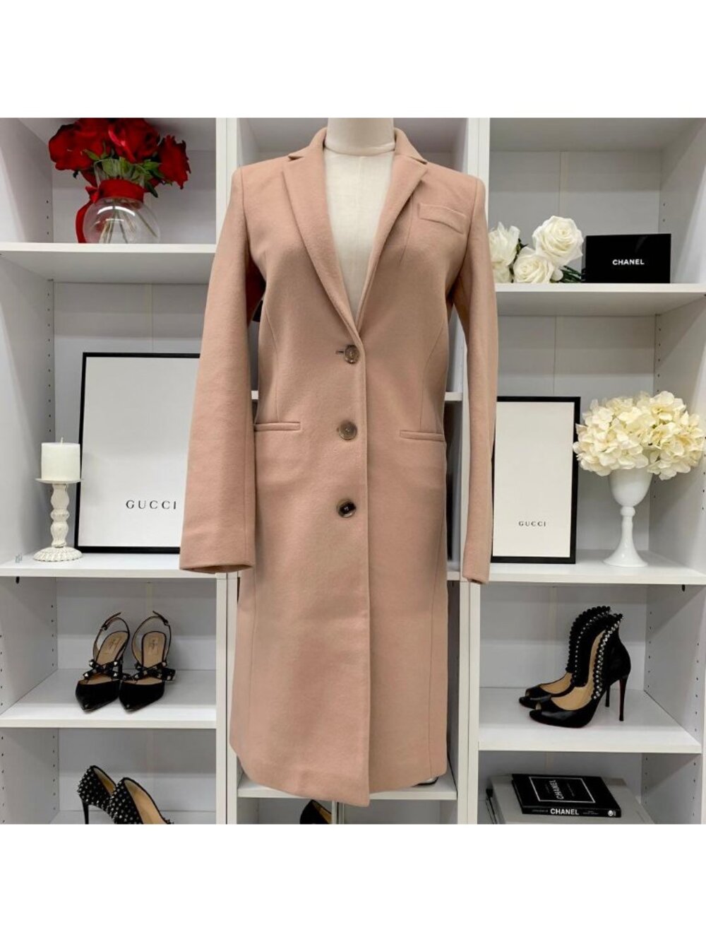 Gucci Wool Chesterfield Long Coat Outer Beige